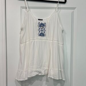 Torrid White Camisole with Blue Embroidery